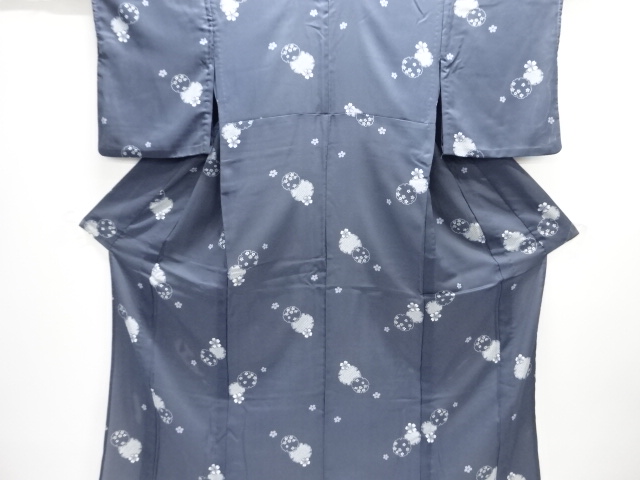 絽雪輪に桜模様小紋着物